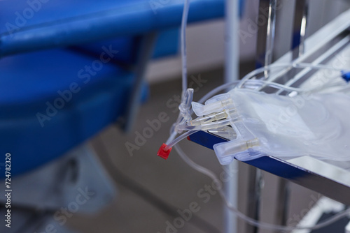 bag of saline solution for blood transfusion photo