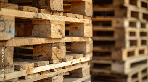 Stack of wooden pallet. Industrial cargo and shipping