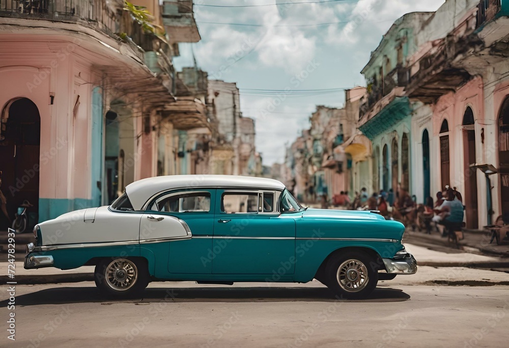 an old american car is parked on the street in havana
