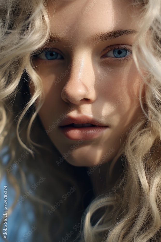 A woman with blonde hair and blue eyes. Versatile image suitable for various uses A woman with blonde hair and blue eyes. Versatile image suitable for various uses