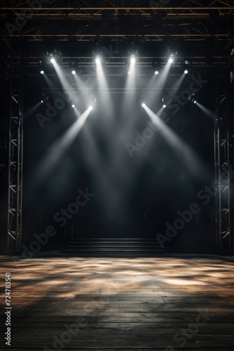 A stage with spotlights and a bench. Perfect for theatrical performances and concerts