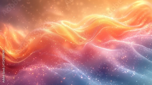  a computer generated image of a wave in a space filled with stars and a bright orange and yellow light coming out of the top of the top of the wave.