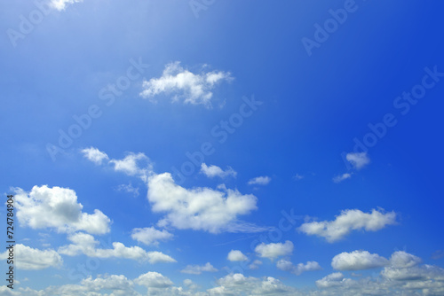 Blue sky background with white clouds. Nature summer background.