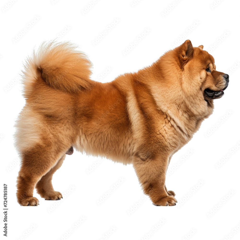 Side view of a brown furred Chow Chow dog on a transparent background. Side view of a brown furred Chow Chow dog on a transparent background.
