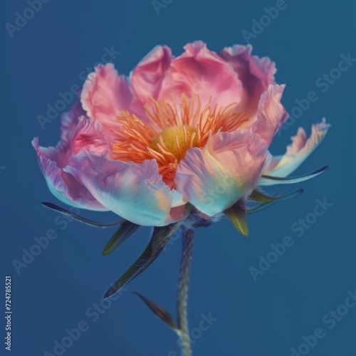 colorful flowerhead closeup blue background