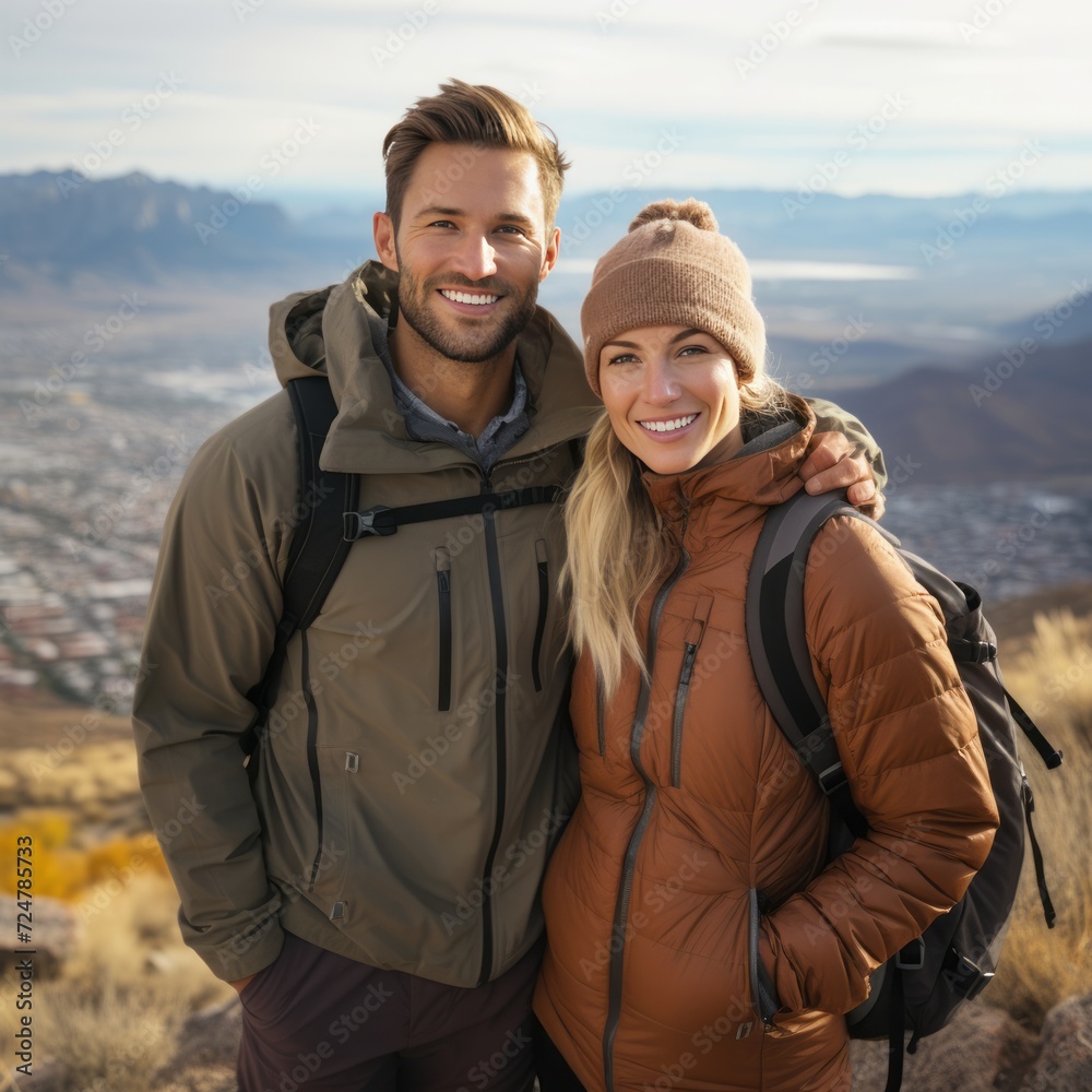 Couple Delighting in Hill Walking Couple Delighting in Hill Walking