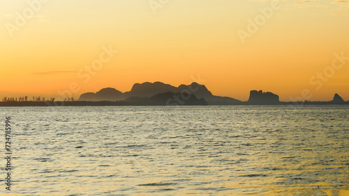 The sea with twilight sky in morning at koh mook  Trang province  Thailand. Tropical sunset or sunrise Landscape light by the sea.