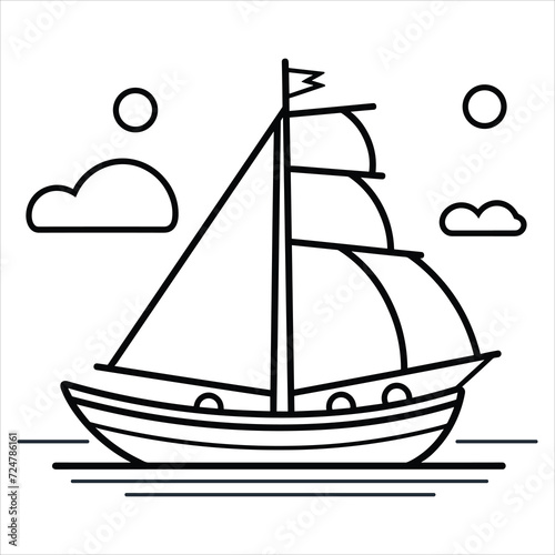 coloring page boat illustration