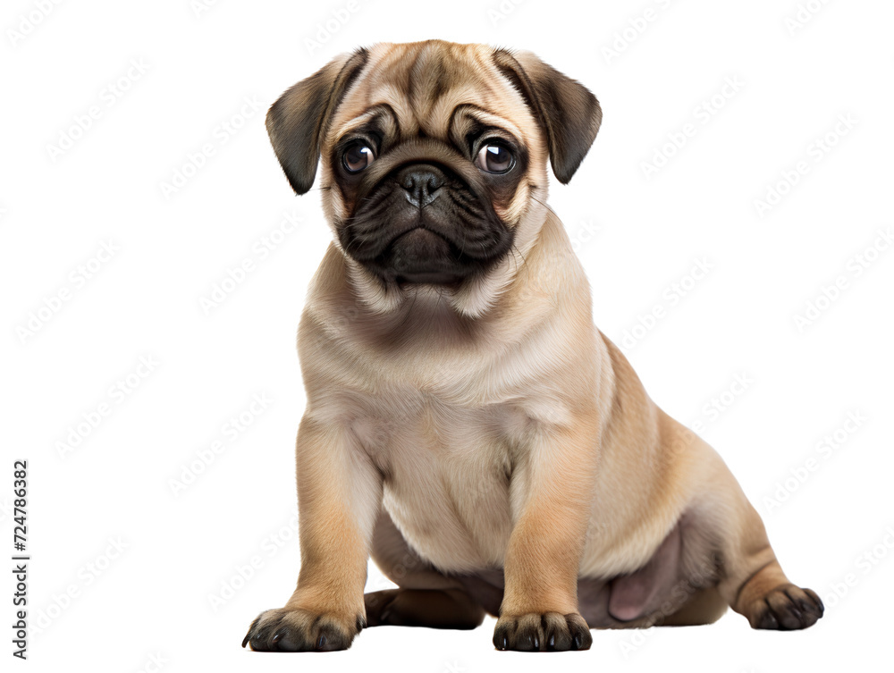 Adorable Pug, isolated on a transparent or white background