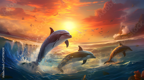 dolphins jumping into the water