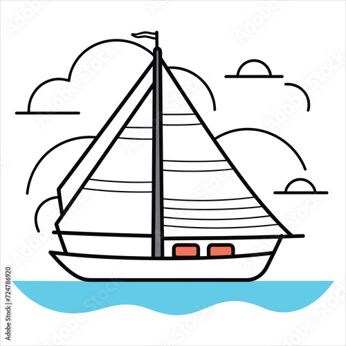 coloring page boat illustration