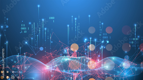 Big Data. Abstract digital futuristic wireframe vector illustration on technology background. Data mining and management concept. Hand drawn art.