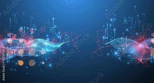 Big Data. Abstract digital futuristic wireframe vector illustration on technology background. Data mining and management concept. Hand drawn art.