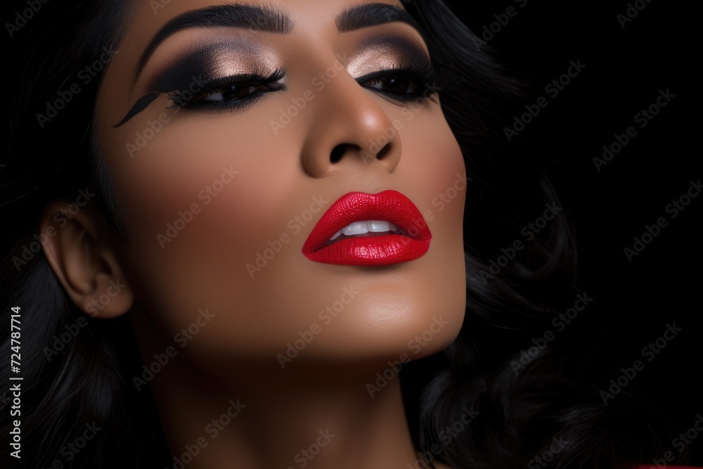 closeup portrait of a model with immaculate makeup, highlighting striking red lips and perfectly contoured features closeup portrait of a model with immaculate makeup, highlighting striking red lips and perfectly contoured features