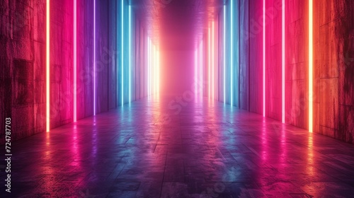 3d rendering, abstract neon background. Modern wallpaper with glowing vertical lines 