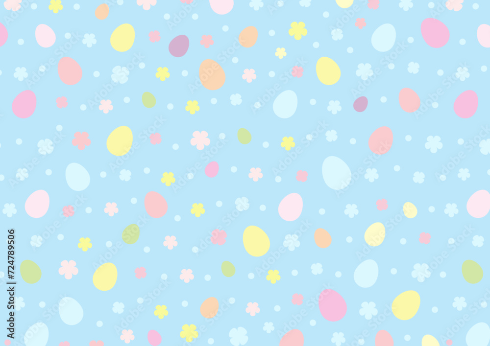 4月の行事イースターのパターン素材、イースターと花のカラフルでかわいい壁紙、さわやかな水色 4月の行事イースターのパターン素材、イースターと花のカラフルでかわいい壁紙、さわやかな水色