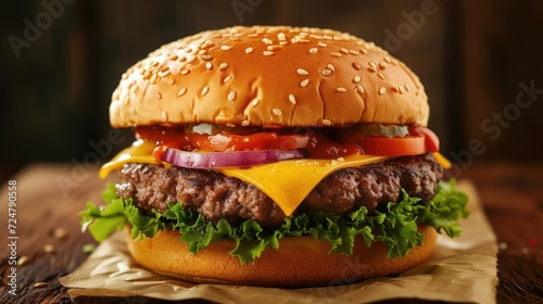 closeup of tasty american fast food cheeseburger 
