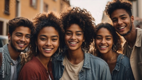 Multiracial Youth Embracing Togetherness: Capturing Laughter and Friendship in a Joyful Selfie - Celebrating a Vibrant Community of Guys and Girls