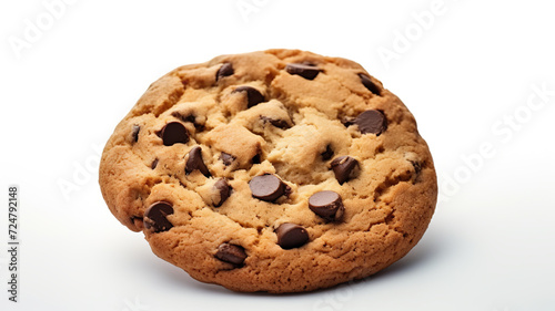 Isolated chocolate chip cookie on a background of pure white