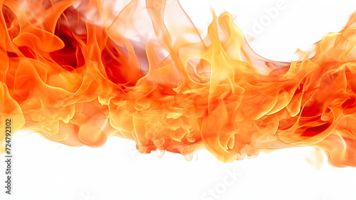 Fire flames in close-up isolated on a white background