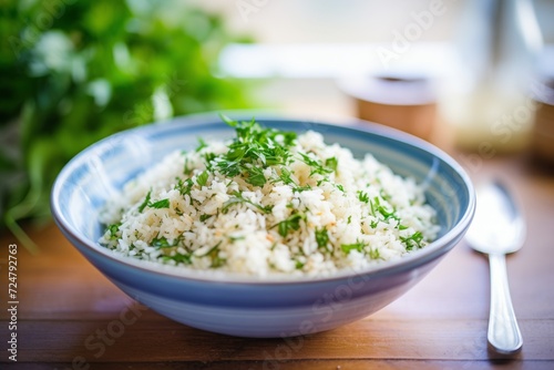 a bowl of cauliflower rice with herbs