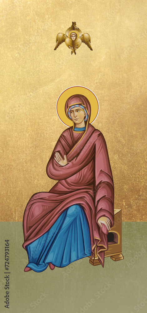 Orthodox icon of The Blessed Virgin Mary. Christian antique illustration on golden background in Byzantine style