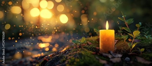 AI-generated candlelight glows tranquilly, celebrating spirituality and religion. photo