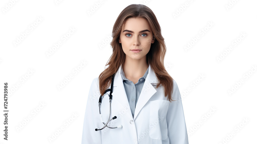 Stethoscope in the hands of a doctor wearing a white coat, isolated on a white background Stethoscope in the hands of a doctor wearing a white coat, isolated on a white background