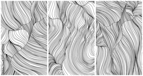 Abstract shape wallpaper set. Line illustration background. Ink painting style compositions for decoration collection.