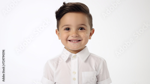 A content young child isolated on a white background