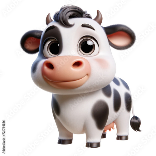 Cow Isolated on transparent background 3d cartoon style
