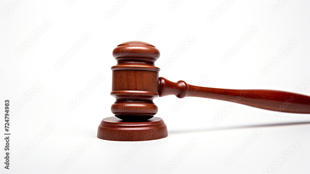 Judge's mallet isolated against a stark white background Judge's mallet isolated against a stark white background