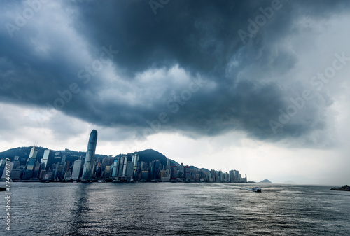 Photography Hong Kong downtown with dark clouds in storm
