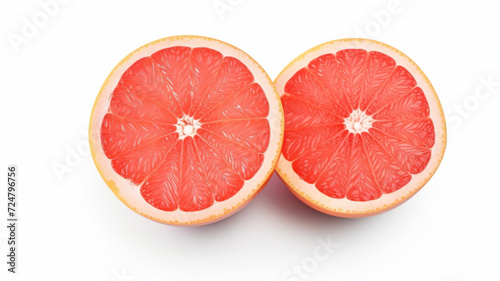 Organic grapefruit slices separated on a white background