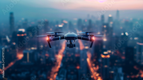 Drone against the backdrop modern metropolis