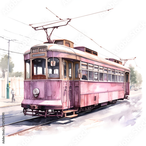 Tramway Watercolor Clipart, Watercolored Design, Ai generative photo