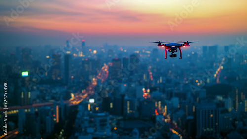 Drone against the backdrop modern metropolis photo