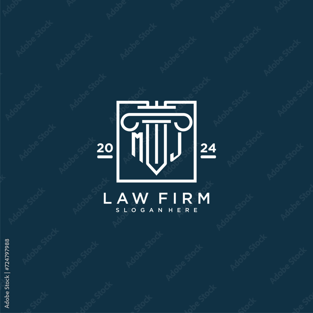 MJ initial monogram logo for lawfirm with pillar design in creative square