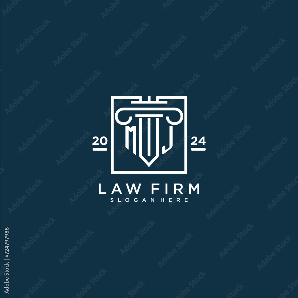 MJ initial monogram logo for lawfirm with pillar design in creative square MJ initial monogram logo for lawfirm with pillar design in creative square