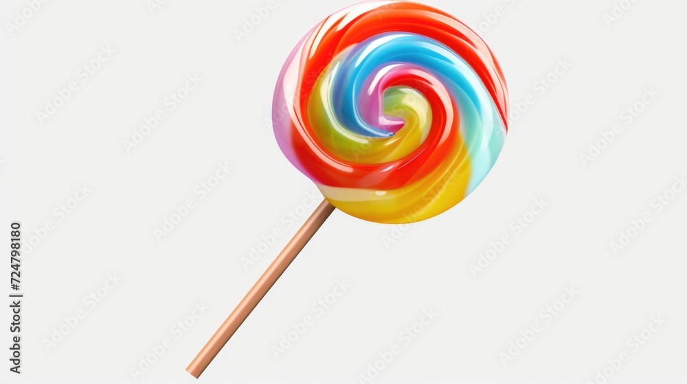 A vibrant lollipop on a stick against a clean white background. Perfect for adding a pop of color to any project A vibrant lollipop on a stick against a clean white background. Perfect for adding a pop of color to any project