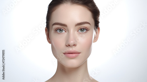 The flawless, spotless face isolated on a stark white background