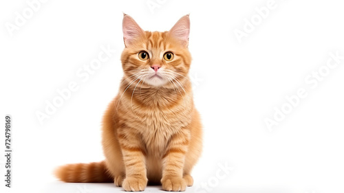 The white or red cat alone on a blank white background