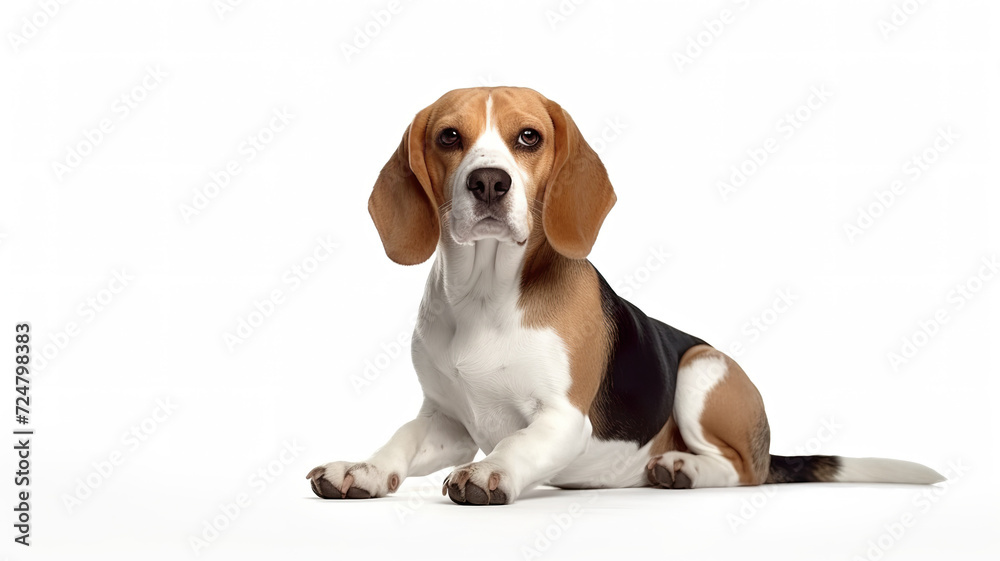 Adorable beagle puppy posing alone against a stark white backdrop