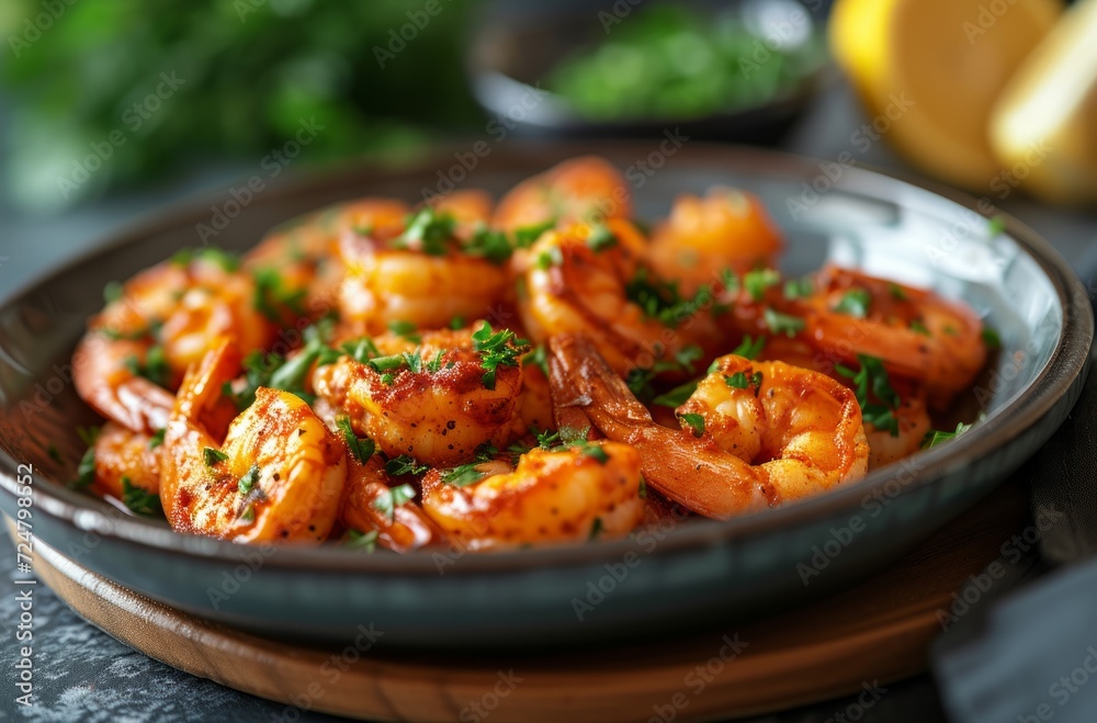 a plate containing shrimp and parsley a plate containing shrimp and parsley