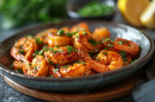 a plate containing shrimp and parsley