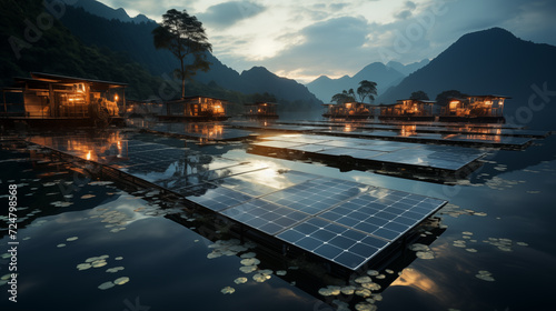 night view of lake como country, Floating Solar Panels photo