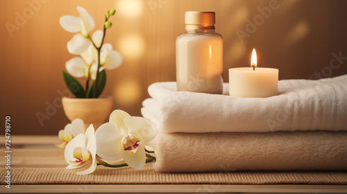 Spa Essentials for a Relaxing Experience, Promoting Wellness and Self-care with Candles and Towels