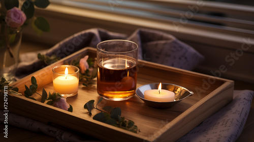 Intimate Relaxation Moment with Tea and Candles, Ideal for Calming Evening Rituals and Stress Relief