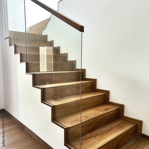 Wooden staircase for modern house. photo