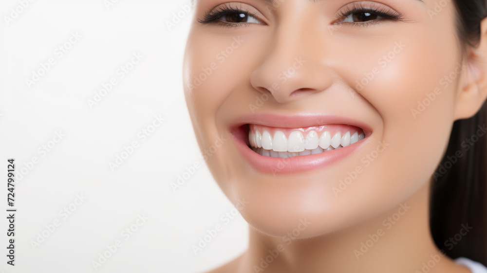 Obraz premium A young lady isolated on a white background wearing braces for her teeth